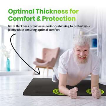 Gogokiwi Large Yoga Mat (6'x4') Extra Wide 1/4 Inch Thick Workout Mat for Home, Non Slip Fitness & Exercise Mat for Home Gym, Yoga, Pilates, Stretching, and Floor (Just Black)