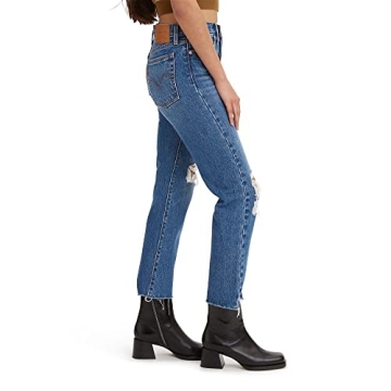 Levi's Women's Premium Wedgie Straight Jeans, (New) Medium Indigo Destructed, 28