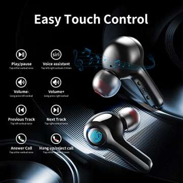Lanteso True Wireless Earbuds, TWS Bluetooth Earbuds with Mics Clear Call Touch Control Bluetooth Headphones with Bass Sound in Ear Earphones for Music,Home Office