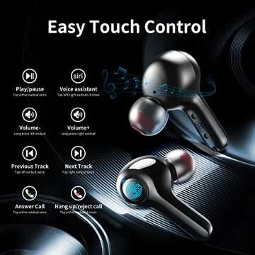 Lanteso True Wireless Earbuds, TWS Bluetooth Earbuds with Mics Clear Call Touch Control Bluetooth Headphones with Bass Sound in Ear Earphones for Music,Home Office