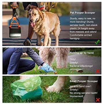 AINOLWAY 17 Inches Dog Pooper Scooper with Pet Poop Bags Long Handle Durable Jaw Clamp Scoop Waste Pick Up Easy to Use for Dog or Cats