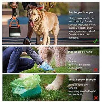 AINOLWAY 17 Inches Dog Pooper Scooper with Pet Poop Bags Long Handle Durable Jaw Clamp Scoop Waste Pick Up Easy to Use for Dog or Cats
