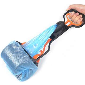 AINOLWAY 17 Inches Dog Pooper Scooper with Pet Poop Bags Long Handle Durable Jaw Clamp Scoop Waste Pick Up Easy to Use for Dog or Cats