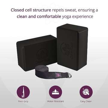Clever Yoga Blocks & Strap - Lighweight Foam Yoga Blocks 2 Pack with 8ft Cotton Yoga Strap Set Kit for Beginners & Pros, Accessories & Equipment for Women & Men - Gray