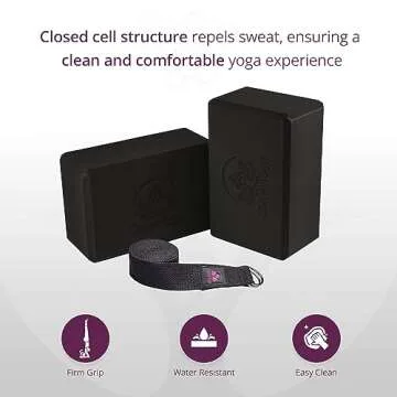 Clever Yoga Blocks & Strap - Lighweight Foam Yoga Blocks 2 Pack with 8ft Cotton Yoga Strap Set Kit for Beginners & Pros, Accessories & Equipment for Women & Men - Gray