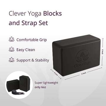 Clever Yoga Blocks & Strap - Lighweight Foam Yoga Blocks 2 Pack with 8ft Cotton Yoga Strap Set Kit for Beginners & Pros, Accessories & Equipment for Women & Men - Gray