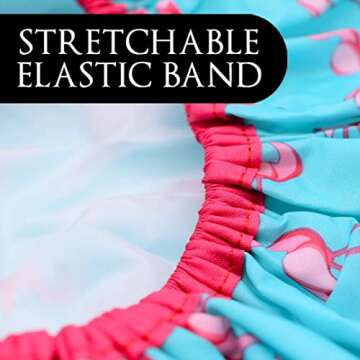 Reusable Shower Cap & Bath Cap & Lined, Oversized Waterproof Shower Caps Large Designed for all Hair Lengths with PEVA Lining & Elastic Band Stretch Hem Hair Hat - Fashionista Flamingo Party