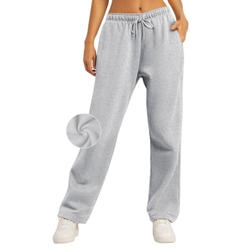 AUTOMET Women's Wide Leg Sweatpants - Fleece Lined Athletic Joggers