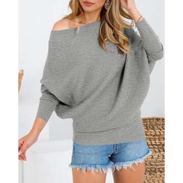 Zenlonr Women's Fall Sweaters 2025 Casual Long Batwing Sleeve Loose Off Shoulder Knit Pullovers Jump...