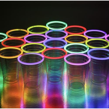 Glo Pro NEON GLOWING PARTY CUPS 16 oz Multi Color Light Up Cups Blacklight Party Glow Sticks Glow Pa...