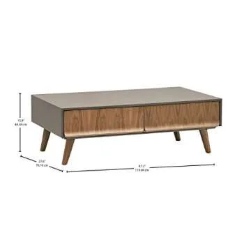 Amazon Brand – Rivet Mid-Century Lacquer Two-Drawer Coffee Table, Grey and Walnut