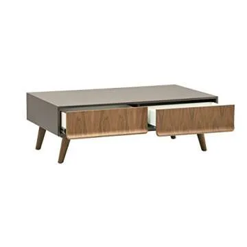 Amazon Brand – Rivet Mid-Century Lacquer Two-Drawer Coffee Table, Grey and Walnut