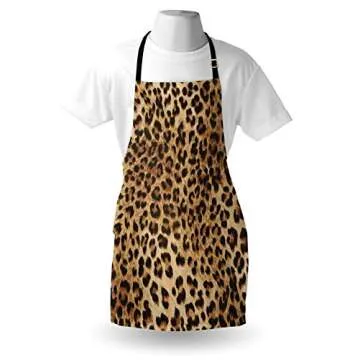 Ambesonne Leopard Print Apron, Skin Pattern of a Wild Savannah Animal Powerful Panther Big Cat, Unisex Kitchen Bib with Adjustable Neck for Cooking Gardening, Adult Size, Pale Brown Black