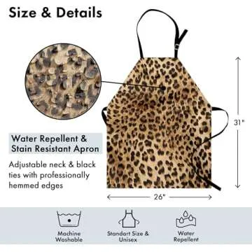 Ambesonne Leopard Print Apron, Skin Pattern of a Wild Savannah Animal Powerful Panther Big Cat, Unisex Kitchen Bib with Adjustable Neck for Cooking Gardening, Adult Size, Pale Brown Black