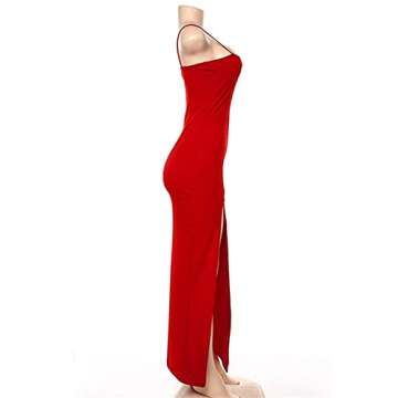 PRIMODA Women's Spaghetti Strap Backless Thigh-high Slit Bodycon Maxi Long Dress Club Party Dress(Red S)