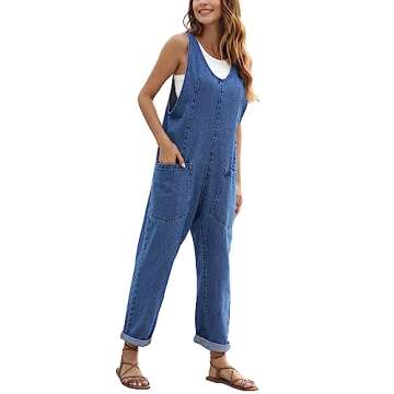 GREAIDEA High Roller Denim Jumpsuits for Women Casual Sleeveless Loose Baggy Overalls Jeans Pants Jumpers with Pockets