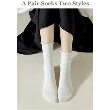 Flydo Ruffle Socks Women Cotton Socks Cute White Socks for Women Girls Lettuce Edge Socks Women Fril...