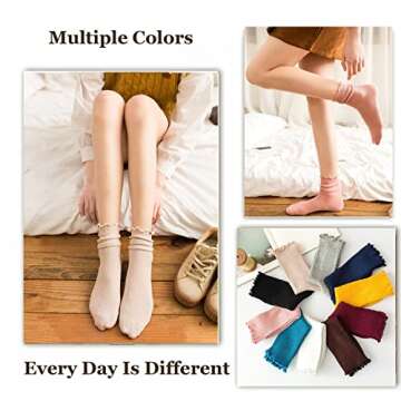 Flydo Ruffle Socks Women Cotton Socks Cute White Socks for Women Girls Lettuce Edge Socks Women Frilly Low Socks 6 Pack Multicolor