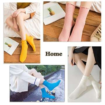 Flydo Ruffle Socks Women Cotton Socks Cute White Socks for Women Girls Lettuce Edge Socks Women Frilly Low Socks 6 Pack Multicolor