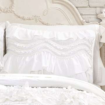 Lush Decor Kemmy Quilt - Ruffled Textured 3 Piece Full Queen Size Bedding Set, White