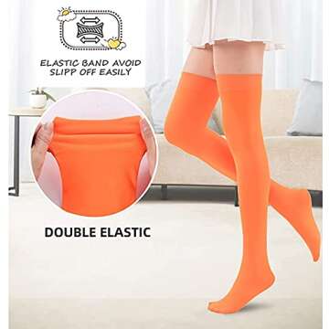 AGITATESAND Orange Thigh High Socks for Costumes and Casual Wear