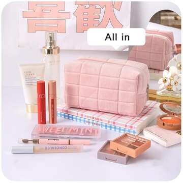 LYDZTION Plush Makeup Bag Cosmetic Bag for Women,Zipper Large Solid Color Travel Toiletry Bag Travel Make Up Toiletry Bag Washing Pouch,Pink