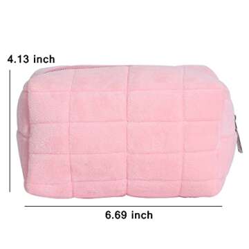LYDZTION Plush Makeup Bag Cosmetic Bag for Women,Zipper Large Solid Color Travel Toiletry Bag Travel Make Up Toiletry Bag Washing Pouch,Pink