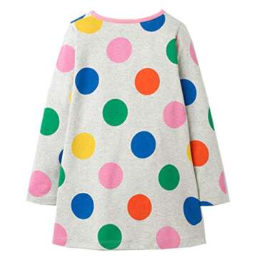 Little Girl Casual Long Sleeve Dress Christmas Cotton Colourful Dot Pocket Tops Tunic Shirt Jersey P...