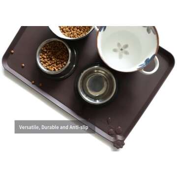 Hoki Found Large Silicone Pet Food Mats Tray - Non Slip Pet Dog Cat Bowl Mats Placemat - Dog Pet Cat Feeding Mat - Waterproof Dog Cat Food Mats -Pet Water Mats for Floors - Dark Oak
