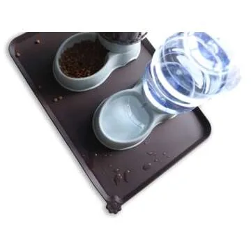 Hoki Found Large Silicone Pet Food Mats Tray - Non Slip Pet Dog Cat Bowl Mats Placemat - Dog Pet Cat Feeding Mat - Waterproof Dog Cat Food Mats -Pet Water Mats for Floors - Dark Oak