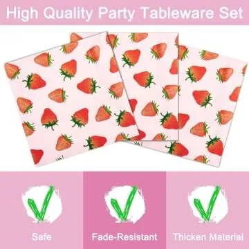 96 Pcs Strawberry Birthday Party Plates Napkins Forks Supplies Summer Fruit Tableware Set Disposable Strawberry Theme Decoration for Girls, Serves 24 Guests