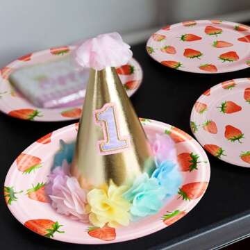 96 Pcs Strawberry Birthday Party Plates Napkins Forks Supplies Summer Fruit Tableware Set Disposable Strawberry Theme Decoration for Girls, Serves 24 Guests