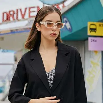 FEISEDY Small Rectangle Sunglasses for Women Men Vintage Trendy Y2K Rectangular Sunglasses B9066