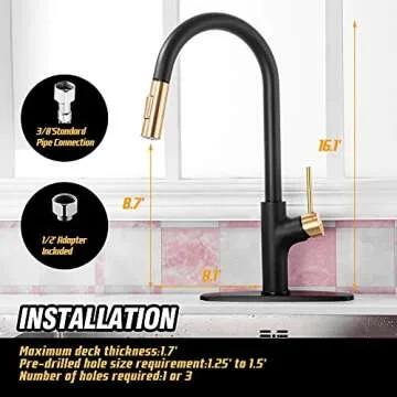 Achelous Black and Gold Kitchen Faucet with Pull Down Magnetic Docking Sprayer,Stainless Steel Pull Out RV Kitchen Sink Faucets,Single Handle Deck Mount,Grifos De Cocina (Black and Gold)