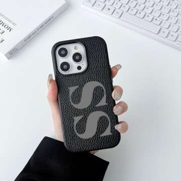 WOWTIFY Personalized Initials Luxury Vegan Leather Case Compatible with iPhone 16 15 14 13 12 11 Pro Max Plus/Galaxy S24 Plus Ultra 5G,Custom Monogram Phone Cover Black