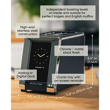 Revolution R180B High-Speed Touchscreen Toaster, 2-Slice Smart Toaster with Patented InstaGLO Technology & Revolution Toastie Panini Press