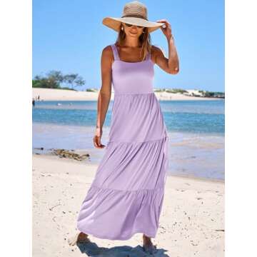 ANRABESS Women's Summer Casual Long Maxi Beach Vacation Dresses Sleeveless Square Neck Flowy Tiered ...