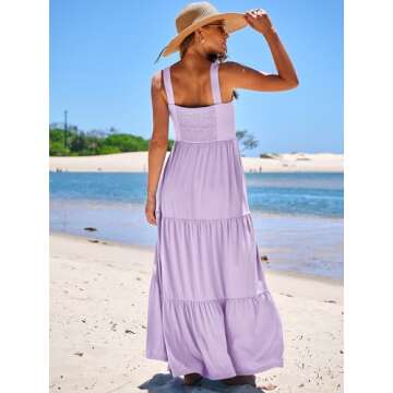 ANRABESS Women's Summer Casual Long Maxi Beach Vacation Dresses Sleeveless Square Neck Flowy Tiered Sun Dress with Pockets Purple Small
