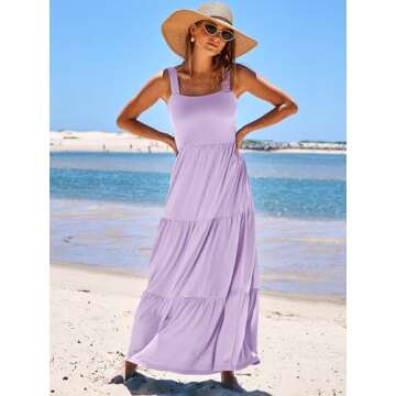 ANRABESS Women's Summer Casual Long Maxi Beach Vacation Dresses Sleeveless Square Neck Flowy Tiered Sun Dress with Pockets Purple Small
