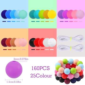 160PCS Silicone Beads,25 Colors 15mm Silicone Beads Bulk for Keychain Making Silicone Rubber Focal B...