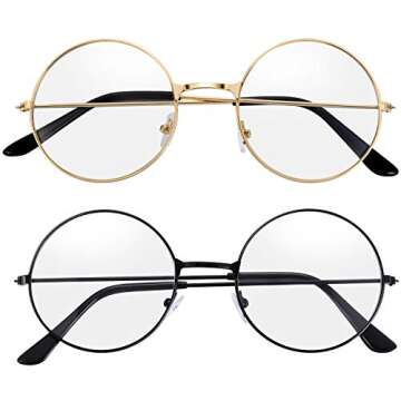 Bememo 2 Pairs of Wizard Glasses Round Wire Costume Glasses Accessories for Dressing Up (Gold and Black)