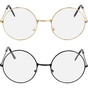 Bememo 2 Pairs of Wizard Glasses Round Wire Costume Glasses Accessories for Dressing Up (Gold and Black)