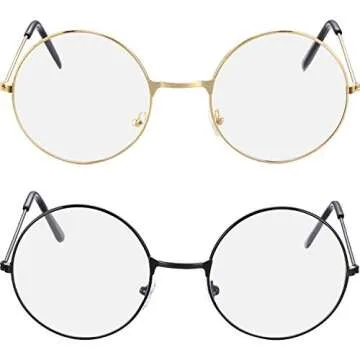 Bememo 2 Pairs of Wizard Glasses Round Wire Costume Glasses Accessories for Dressing Up (Gold and Black)