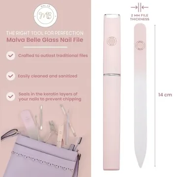 Malva Belle Best Crystal Glass Nail File for Women - Nail File & Travel Case - Nail File Set - Heavy Duty Nail File for Natural Nails, Gel - Professional Nail Shaper - Nail Essentials - Pink 2mm