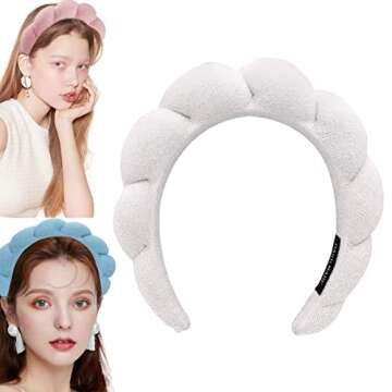 WFWJ Headband for Spa, Makeup Removal, Shower, and Skincare - Sponge Headband (White)