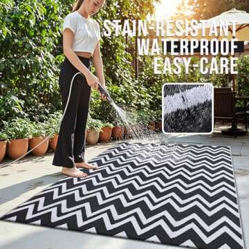 OLANLY Waterproof Outdoor Rug 5x8 ft Clearance, Reversible Plastic Straw Rug, RV Mat, Indoor Outdoor Carpet for Patio, Camping, Balcony, Deck, Backyard, Black & White