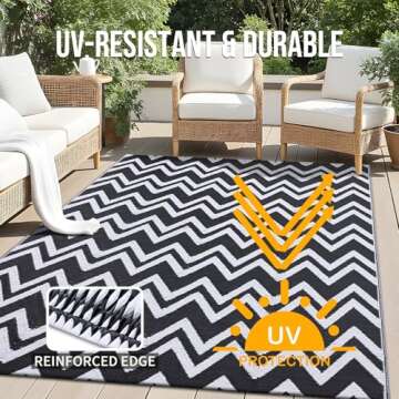 OLANLY Waterproof Outdoor Rug 5x8 ft Clearance, Reversible Plastic Straw Rug, RV Mat, Indoor Outdoor Carpet for Patio, Camping, Balcony, Deck, Backyard, Black & White