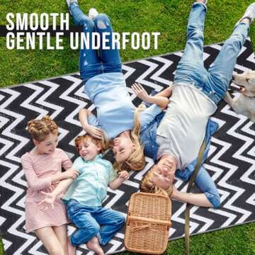 OLANLY Waterproof Outdoor Rug 5x8 ft Clearance, Reversible Plastic Straw Rug, RV Mat, Indoor Outdoor Carpet for Patio, Camping, Balcony, Deck, Backyard, Black & White