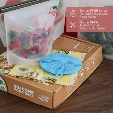 Edge Cook Reusable-Silicone-Food-Storage-Bags - Premium Airtight-Seal-Best-For-Food-Cooking and Pres...
