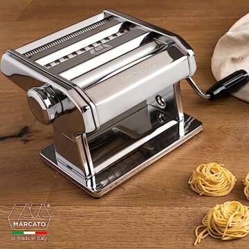 MARCATO Made in Italy Ampia 150 Classic Manual Pasta Machine, Chrome Steel. Makes Lasagne, Fettuccin...